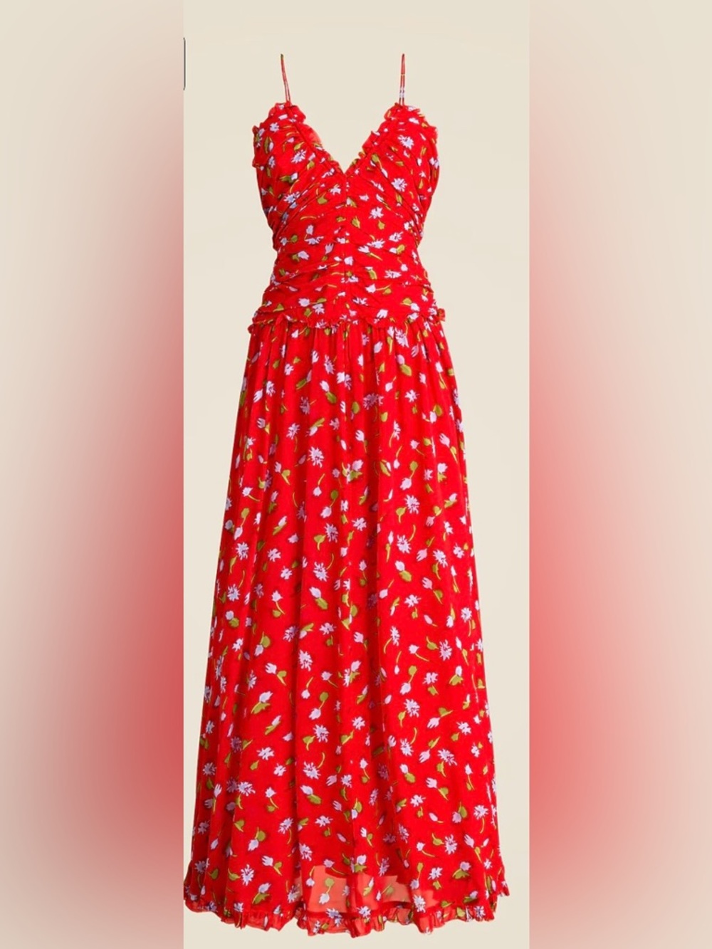 ✨ J. Crew Collection ✨ Ruched Chiffon Maxi Dress with Spaghetti Straps - Size 14